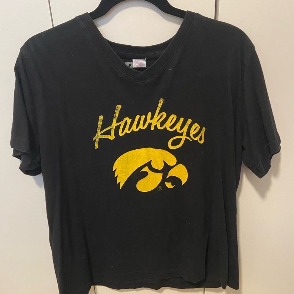 Black Hawkeyes V Neck T-Shirt with Gold Logo